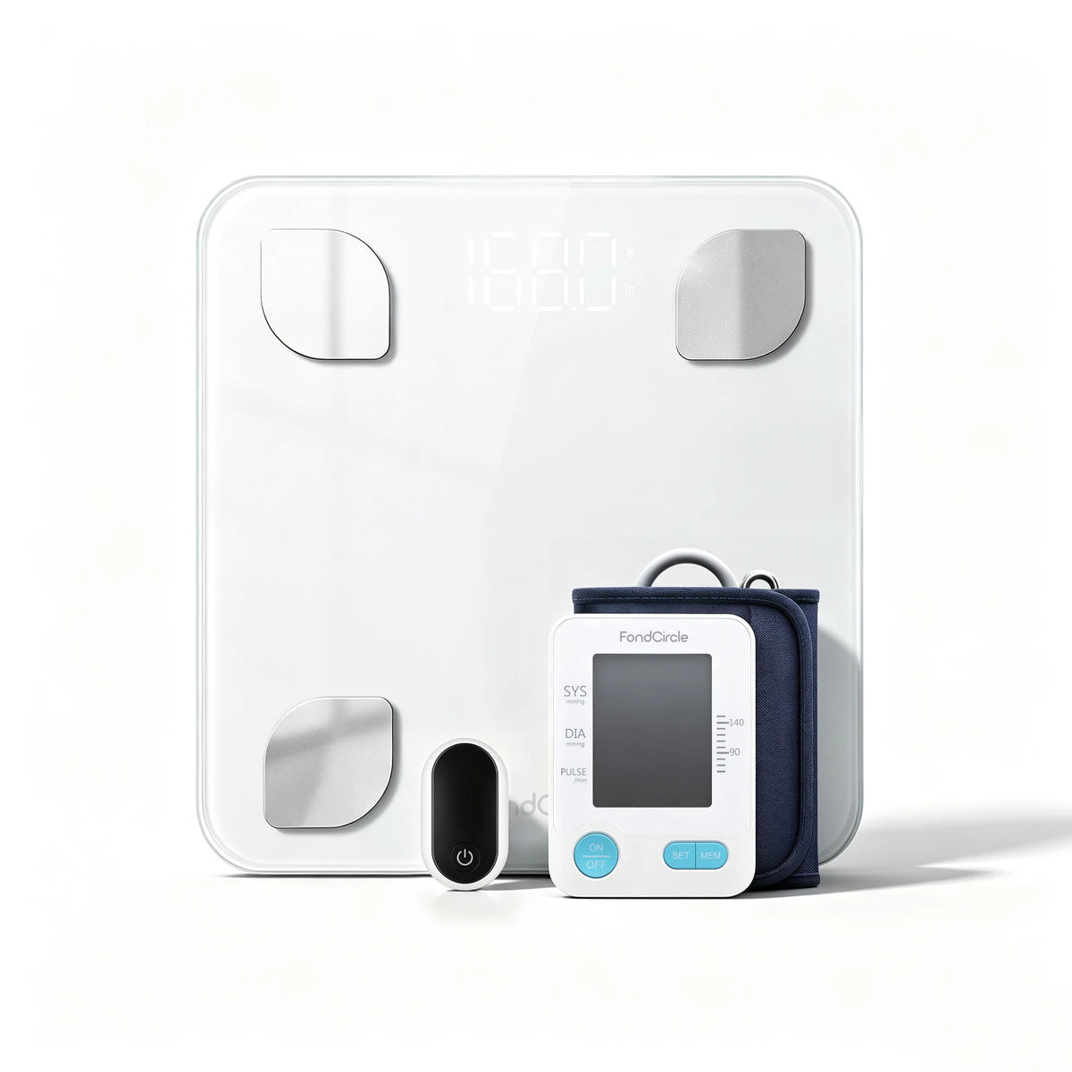 Family Health Monitoring Kit with body composition scale, pulse oximeter, and blood pressure monitor